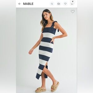 Navy Blue and Cream Midi Dress